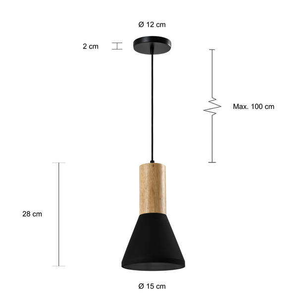 QUVIO Hanglamp langwerpig beton met hout zwart - QUV5142L-BLACK