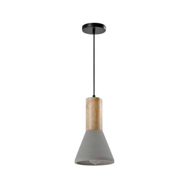 QUVIO Hanglamp langwerpig beton met hout grijs - QUV5142L-GREY