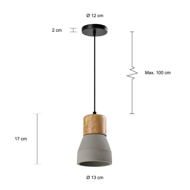 QUVIO Hanglamp langwerpig beton met hout grijs - QUV5144L-GREY