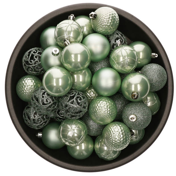 Bellatio Decorations kerstballen - 37x -mintgroen - 6 cm -kunststof - Kerstbal