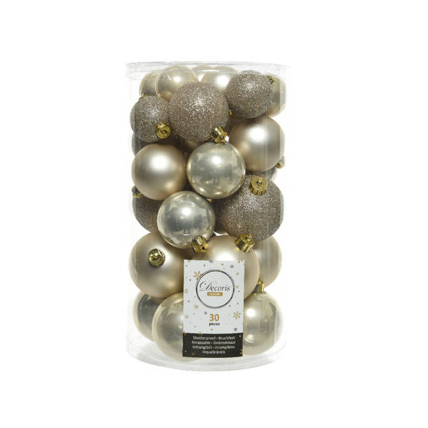 30x Licht parel/champagne kerstballen 4 - 5 - 6 cm kunststof mat - Kerstbal