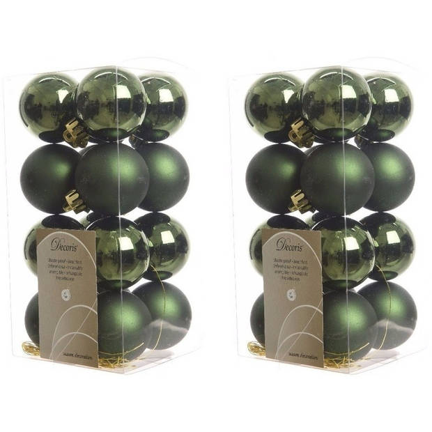 32x Kunststof kerstballen glanzend/mat donkergroen 4 cm kerstboom versiering/decoratie - Kerstbal