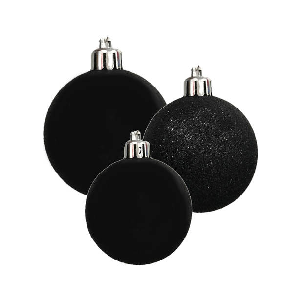 Kerstversiering set kerstballen zwart 6 - 8 cm - pakket van 42x stuks - Kerstbal