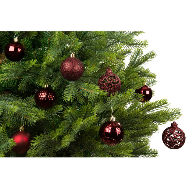 Bellatio Decorations Kerstballen - 37x- kunststof - donkerrood - 6cm - Kerstbal