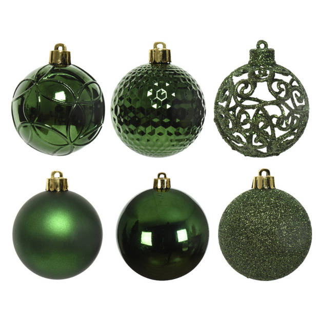 Bellatio Decorations kerstballen - 37x -donkergroen - 6 cm -kunststof - Kerstbal