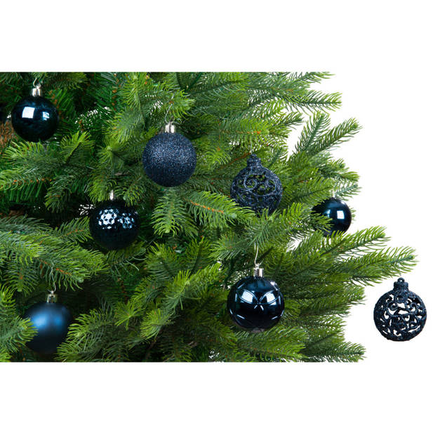 37x stuks kunststof kerstballen donkerblauw 6 cm glans/mat/glitter mix - Kerstbal