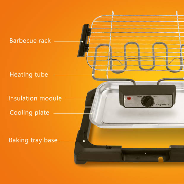 Aigostar Lava 30LDQ - Elektrische Grill - BBQ - Tafel Barbecue - Grilloppervlakte 41 x 24 cm - 2000 Watt