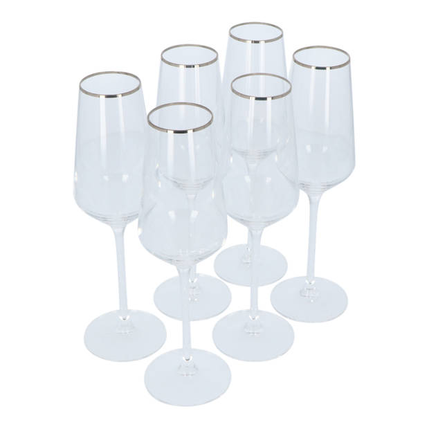 4goodz Alvito Champagne Flutes 6 stuks inhoud 21 cl met Zilveren Rand