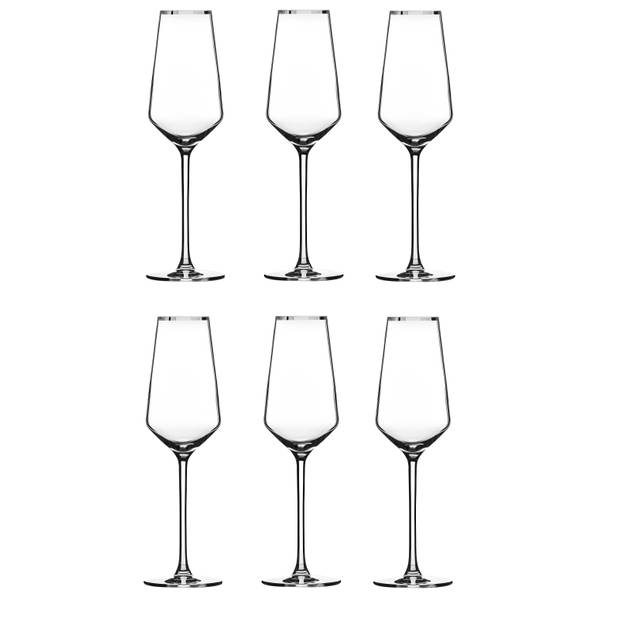 4goodz Alvito Champagne Flutes 6 stuks inhoud 21 cl met Zilveren Rand