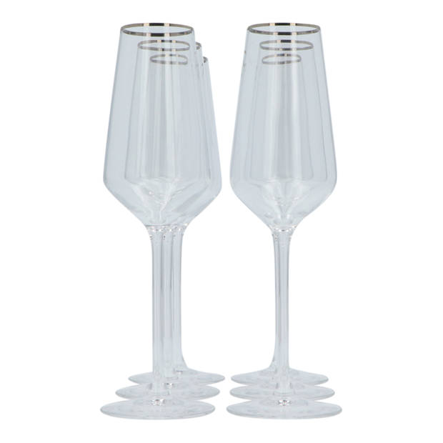 4goodz Alvito Champagne Flutes 6 stuks inhoud 21 cl met Zilveren Rand