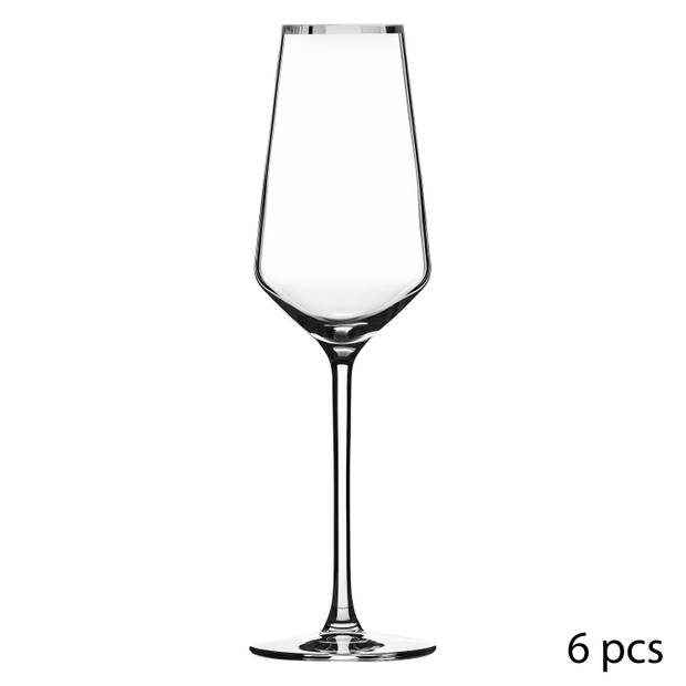 4goodz Alvito Champagne Flutes 6 stuks inhoud 21 cl met Zilveren Rand