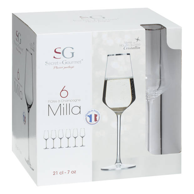 4goodz Alvito Champagne Flutes 6 stuks inhoud 21 cl met Zilveren Rand