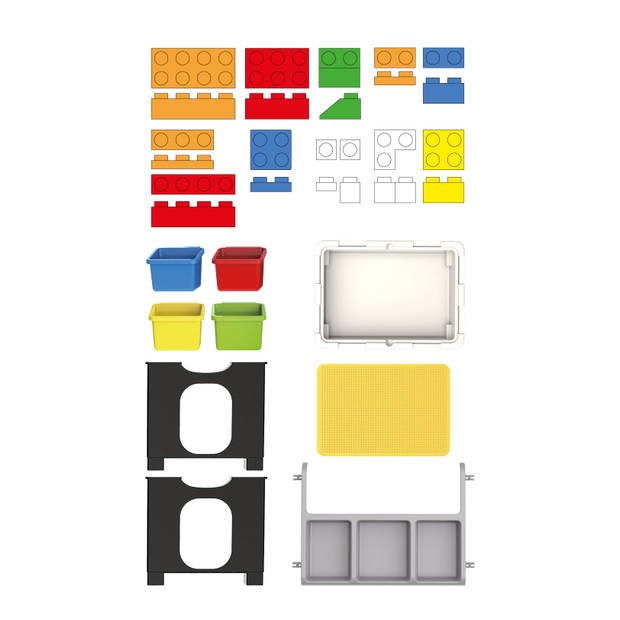 Eddy Toys 300-Delige Set Speelgoed - Speeltafel: 48 x 35 x 31 Cm - 291 Bouwblokken - Opbergruimte - Plastic