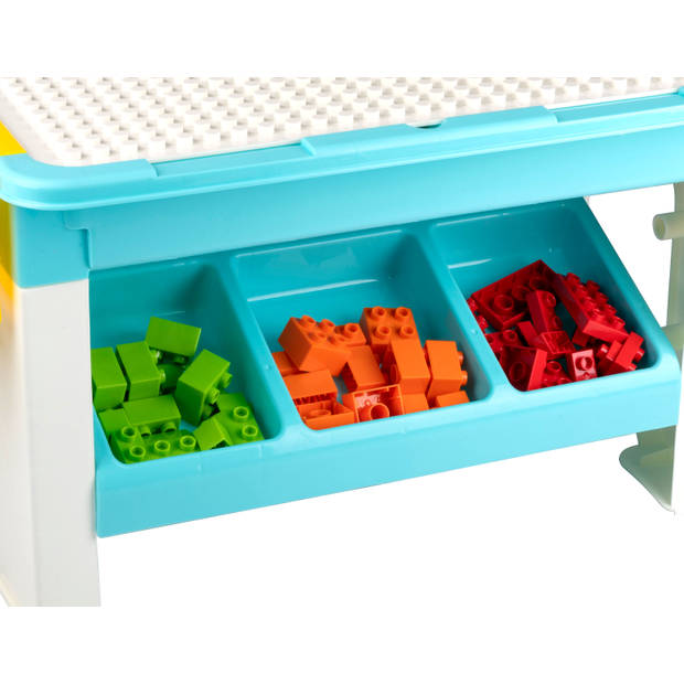Eddy Toys 69-Delige Set Speelgoed - Speeltafel: 48 x 35 x 31 Cm - 60 Bouwblokken - Opbergruimte - Plastic