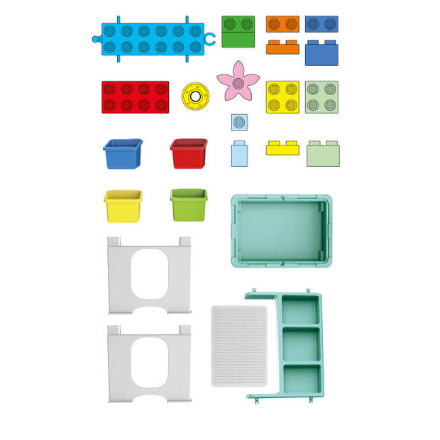 Eddy Toys 69-Delige Set Speelgoed - Speeltafel: 48 x 35 x 31 Cm - 60 Bouwblokken - Opbergruimte - Plastic