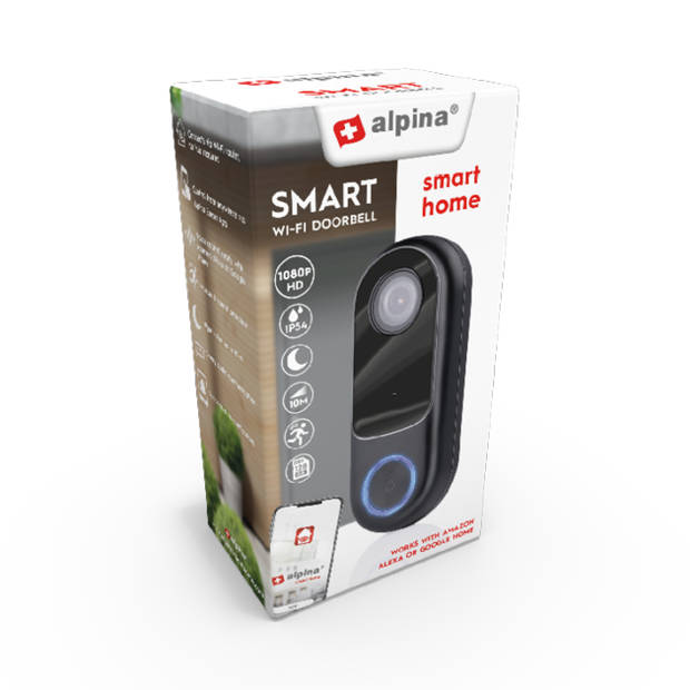 Alpina Smart Home Video-Deurbel met Camera en Wifi - Full HD - Intercom - Nachtzicht - Sensor - IP54