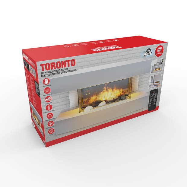 Classic Fire Elektrische Sfeerhaard - Toronto - 230V/2000W - Wit - Kachel - met Afstandsbediening - LED Vlameffect