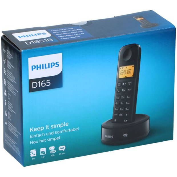 Philips Draadloze telefoon - D1651B/01 - DECT - Huistelefoon - Vaste Lijn - Nummerherkenning - Storingsvrij bereik