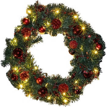 Haushalt - Kerstkrans - Ø60 cm - Inclusief Lampen, Kerstballen & Dennenappels