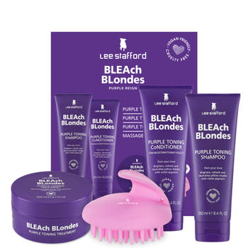 Lee Stafford Bleach Blondes Purple Toning Set - Zilvershampoo, Conditioner & Haarmasker - met Massageborstel