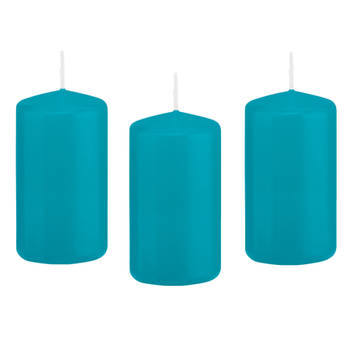 8x Kaarsen turquoise blauw 6 x 12 cm 40 branduren sfeerkaarsen - Stompkaarsen