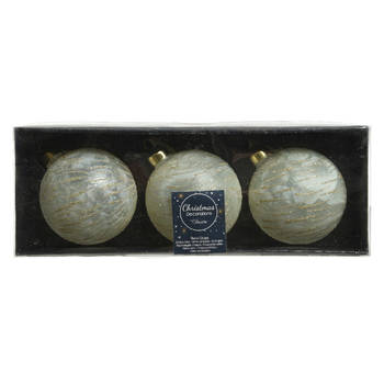 3x stuks luxe glazen kerstballen brass wit met goud 8 cm - Kerstbal