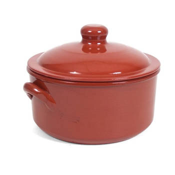 1x Terracotta stoofpotten/ovenschalen met deksel 25 cm - Braadpannen