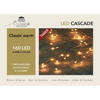 Cascade draadverlichting lichtsnoer met 160 lampjes classic warm wit met 8 lichtdraden - Lichtsnoeren
