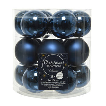 18x stuks kleine glazen kerstballen donkerblauw (night blue) 4 cm mat/glans - Kerstbal