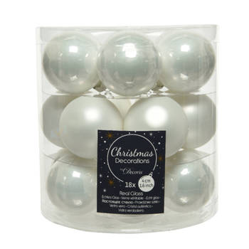 Decoris Kleine kerstballen - 18x st - wit - D4 cm - glas - Kerstbal