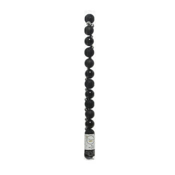 Decoris mini kerstballen - 14x st - zwart - 3 cm - kunststof - Kerstbal