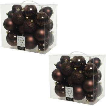 52x Kunststof kerstballen mix donkerbruin 6-8-10 cm kerstboom versiering/decoratie - Kerstbal