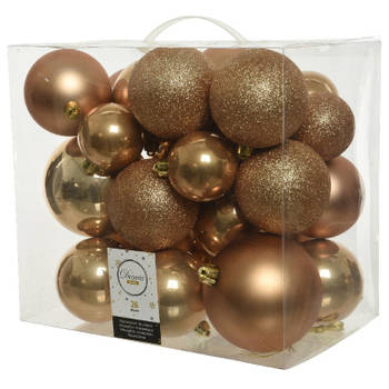 26x Kunststof kerstballen mix camel bruin 6-8-10 cm kerstboom versiering/decoratie - Kerstbal