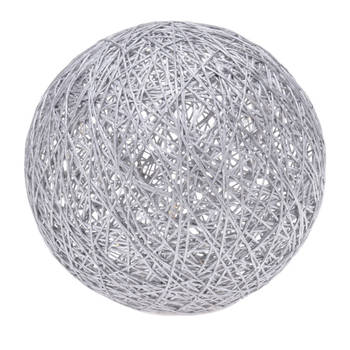 Verlichte decoratie bol metallic zilver 20 cm met 20 warm witte lampjes - kerstverlichting figuur