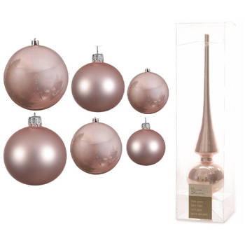 Groot pakket glazen kerstballen 50x lichtroze glans/mat 4-6-8 cm met piek glans - Kerstbal