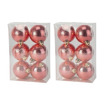 12x Rode cirkel motief kerstballen 6 cm kunststof - Kerstbal