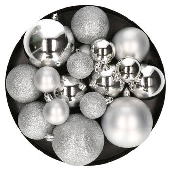 92x stuks kunststof kerstballen zilver 4, 6 en 8 cm - Kerstbal