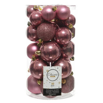 30x Kunststof kerstballen glanzend/mat/glitter oud roze kerstboom versiering/decoratie - Kerstbal