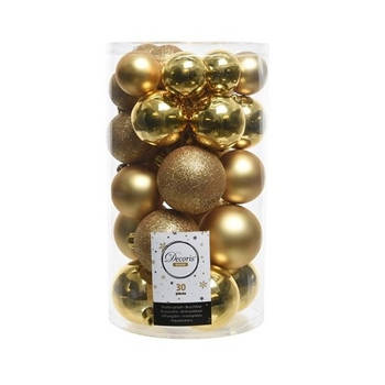 90x Gouden kerstballen 4 - 5 - 6 cm kunststof mat/glans/glitter - Kerstbal