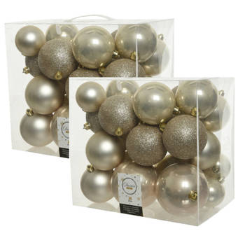 52x stuks kunststof kerstballen licht parel/champagne 6-8-10 cm glans/mat/glitter - Kerstbal