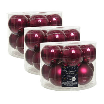 30x stuks glazen kerstballen framboos roze (magnolia) 6 cm mat/glans - Kerstbal