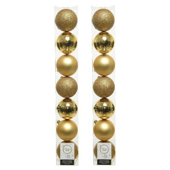 14x stuks kunststof kerstballen gouden 8 cm glans/mat/glitter - Kerstbal