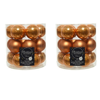 36x stuks kleine glazen kerstballen cognac bruin (amber) 4 cm mat/glans - Kerstbal