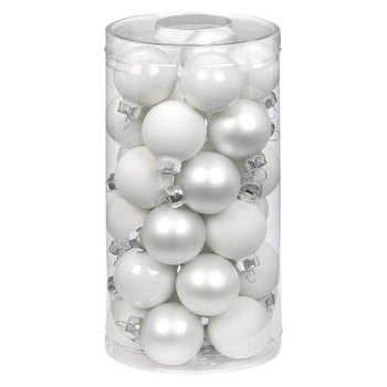 60x stuks kleine glazen kerstballen wit mix 4 cm - Kerstbal