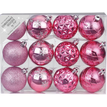 Set van 24x luxe roze kerstballen 6 cm kunststof mat/glans - Kerstbal