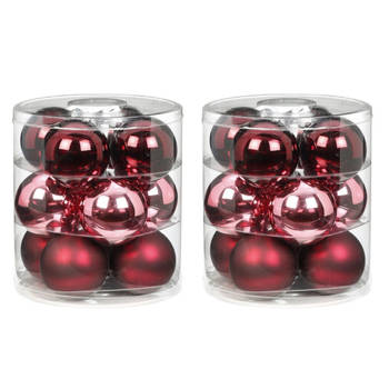 Tube met 24x roze/rode kerstballen van glas 8 cm glans en mat - Kerstbal