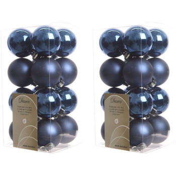 32x Kunststof kerstballen glanzend/mat donkerblauw 4 cm kerstboom versiering/decoratie - Kerstbal