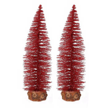 2x stuks kerstboompjes op stam 35 cm rood - Kunstkerstboom