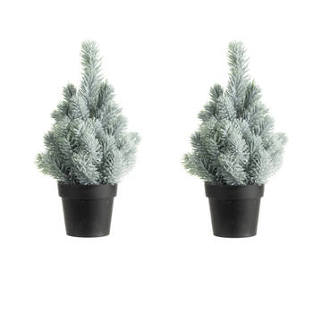 2x stuks kunstboom/kunst kerstboom groen met sneeuw 30 cm - Kunstkerstboom