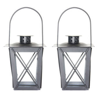 Set van 2x stuks zilveren tuin lantaarn/windlicht van ijzer 12 x 12 x 16 cm - Lantaarns
